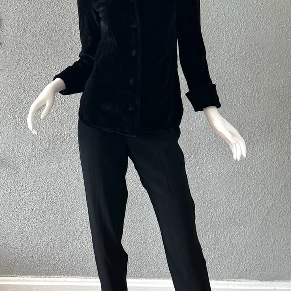 Vintage 70s Black Velvet Mod NEW GIRL Button Disco Blouse Top S - Picture 6 of 13